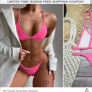 Hot pink rib triangle bikini